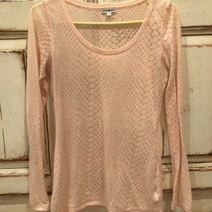 Express light pink mesh snake print long sleeve shirt size small